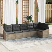 6 Piece Garden Dining Set with Cushions Grey Poly Rattan