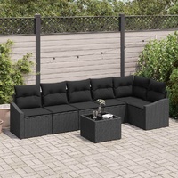 7 Piece Garden Dining Set with Cushions Beige Poly Rattan