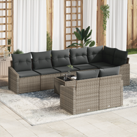 8 Piece Garden Dining Set with Cushions Black Poly Rattan