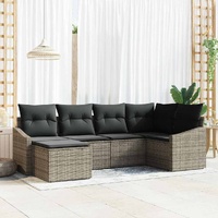 6 Piece Garden Dining Set with Cushions Grey Poly Rattan
