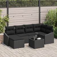 7 Piece Garden Dining Set with Cushions Beige Poly Rattan