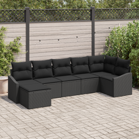 7 Piece Garden Dining Set with Cushions Black Poly Rattan