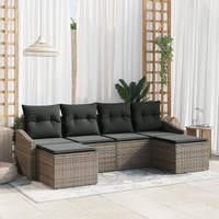 6 Piece Garden Dining Set with Cushions Grey Poly Rattan