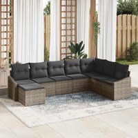 8 Piece Garden Dining Set with Cushions Grey Poly Rattan