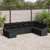 8 Piece Garden Dining Set with Cushions Black Poly Rattan