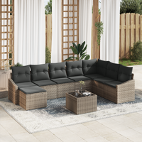 8 Piece Garden Dining Set with Cushions Black Poly Rattan