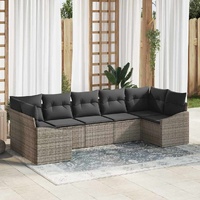 7-Piece Garden Dining Set with Cushions – Grey Poly Rattan.