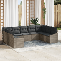 9 Piece Garden Dining Set with Cushions Grey Poly Rattan