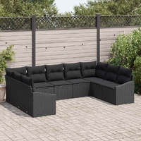 9 Piece Garden Dining Set with Cushions in Black Poly Rattan