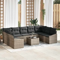 9-Piece Garden Dining Set with Cushions in Black Poly Rattan