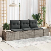 3 Piece Garden Sofa Set with Cushions Grey Poly Rattan