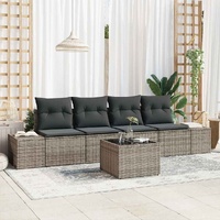 5 Piece Garden Sofa Set with Cushions Grey Poly Rattan