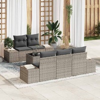 6 Piece Garden Sofa Set with Cushions Grey Poly Rattan