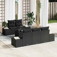 6 Piece Garden Sofa Set with Cushions Black Poly Rattan