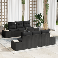 7 Piece Garden Sofa Set with Cushions Black Poly Rattan