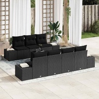 8 Piece Garden Sofa Set with Cushions Black Poly Rattan