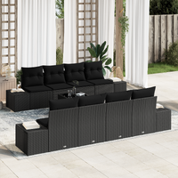 7 Piece Garden Sofa Set with Cushions Black Poly Rattan