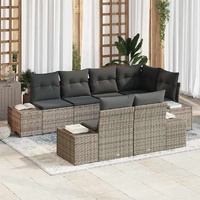 7 Piece Garden Sofa Set with Cushions Grey Poly Rattan