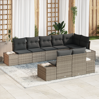 8 Piece Garden Sofa Set with Cushions Grey Poly Rattan