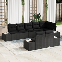 8 Piece Garden Sofa Set with Cushions Black Poly Rattan