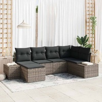 6 Piece Garden Sofa Set with Cushions Grey Poly Rattan