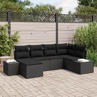 6 Piece Garden Sofa Set with Cushions Black Poly Rattan