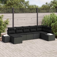 7 Piece Garden Sofa Set with Cushions Black Poly Rattan
