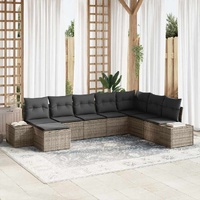8 Piece Garden Sofa Set with Cushions Grey Poly Rattan