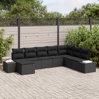 8 Piece Garden Sofa Set with Cushions Black Poly Rattan