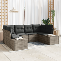 6 Piece Garden Sofa Set with Cushions Grey Poly Rattan