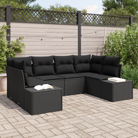 6 Piece Garden Sofa Set with Cushions Black Poly Rattan