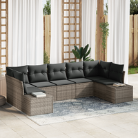 7 Piece Garden Sofa Set with Cushions Grey Poly Rattan