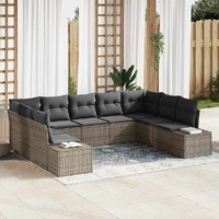 9 Piece Garden Sofa Set with Cushions Grey Poly Rattan