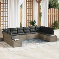 10 Piece Garden Sofa Set with Cushions Grey Poly Rattan