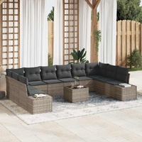 10 Piece Garden Sofa Set with Cushions Black Poly Rattan