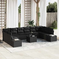 11 Piece Garden Sofa Set with Cushions Beige Poly Rattan