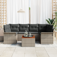 7 Piece Garden Sofa Set with Cushions Grey Poly Rattan Acacia