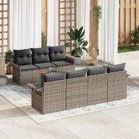 8 Piece Garden Sofa Set with Cushions Grey Poly Rattan Acacia