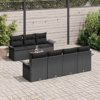 8 Piece Garden Sofa Set with Cushions Black Poly Rattan Acacia