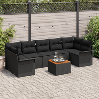 8 Piece Garden Sofa Set with Cushions Black Poly Rattan Acacia
