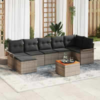 8 Piece Garden Sofa Set with Cushions Grey Poly Rattan Acacia