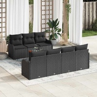 8 Piece Garden Sofa Set with Cushions Black Poly Rattan Acacia