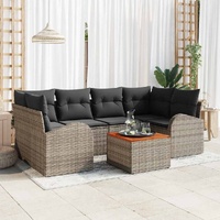 7 Piece Garden Sofa Set with Cushions Grey Poly Rattan Acacia
