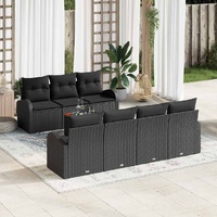8 Piece Garden Sofa Set with Cushions Black Poly Rattan Acacia