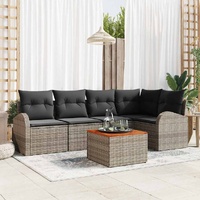 6 Piece Garden Sofa Set with Cushions Grey Poly Rattan Acacia
