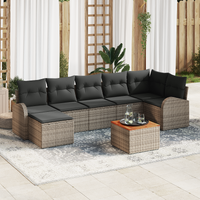 8 Piece Garden Sofa Set with Cushions Grey Poly Rattan Acacia