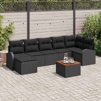 8 Piece Garden Sofa Set with Cushions Black Poly Rattan Acacia