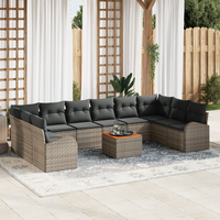 11 Piece Garden Sofa Set with Cushions Grey Poly Rattan Acacia