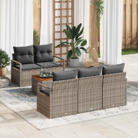 6 Piece Garden Sofa Set with Cushions Grey Poly Rattan Acacia