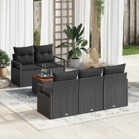 6 Piece Garden Sofa Set with Cushions Black Poly Rattan Acacia